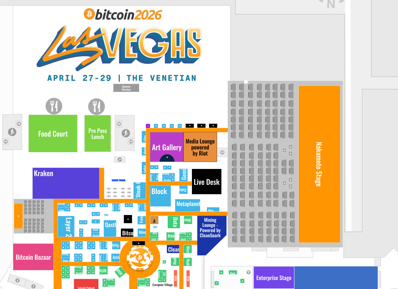 Bitcoin Conference 2026 interactive floor plan with Las Vegas event branding