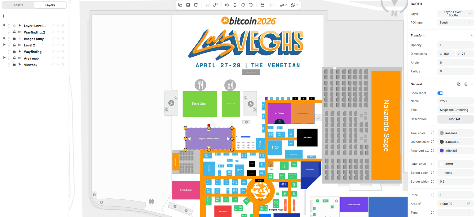 Bitcoin Conference 2026 floor plan being managed in the ExpoFP designer