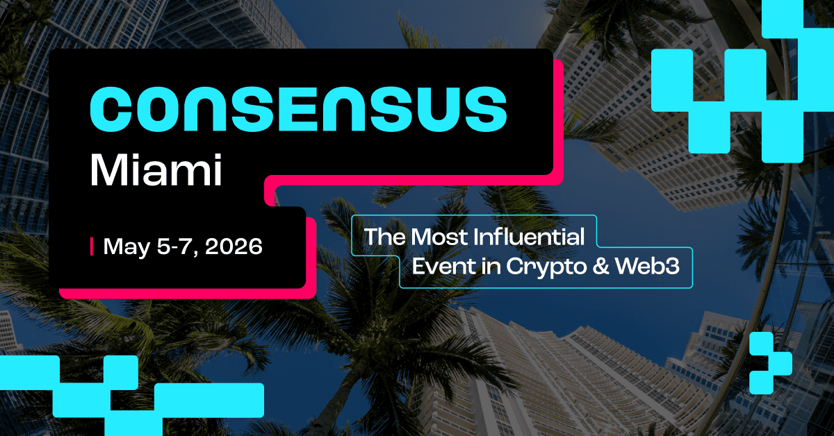 Identidade visual do Consensus Miami 2026 — 5 a 7 de maio de 2026, o evento mais influente de cripto e Web3