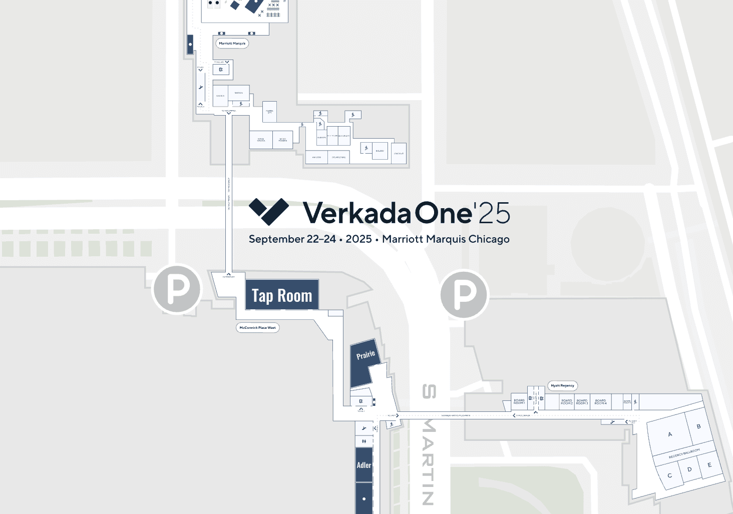 Plan de salle interactif de Verkada One 2025 sur trois sites de Chicago