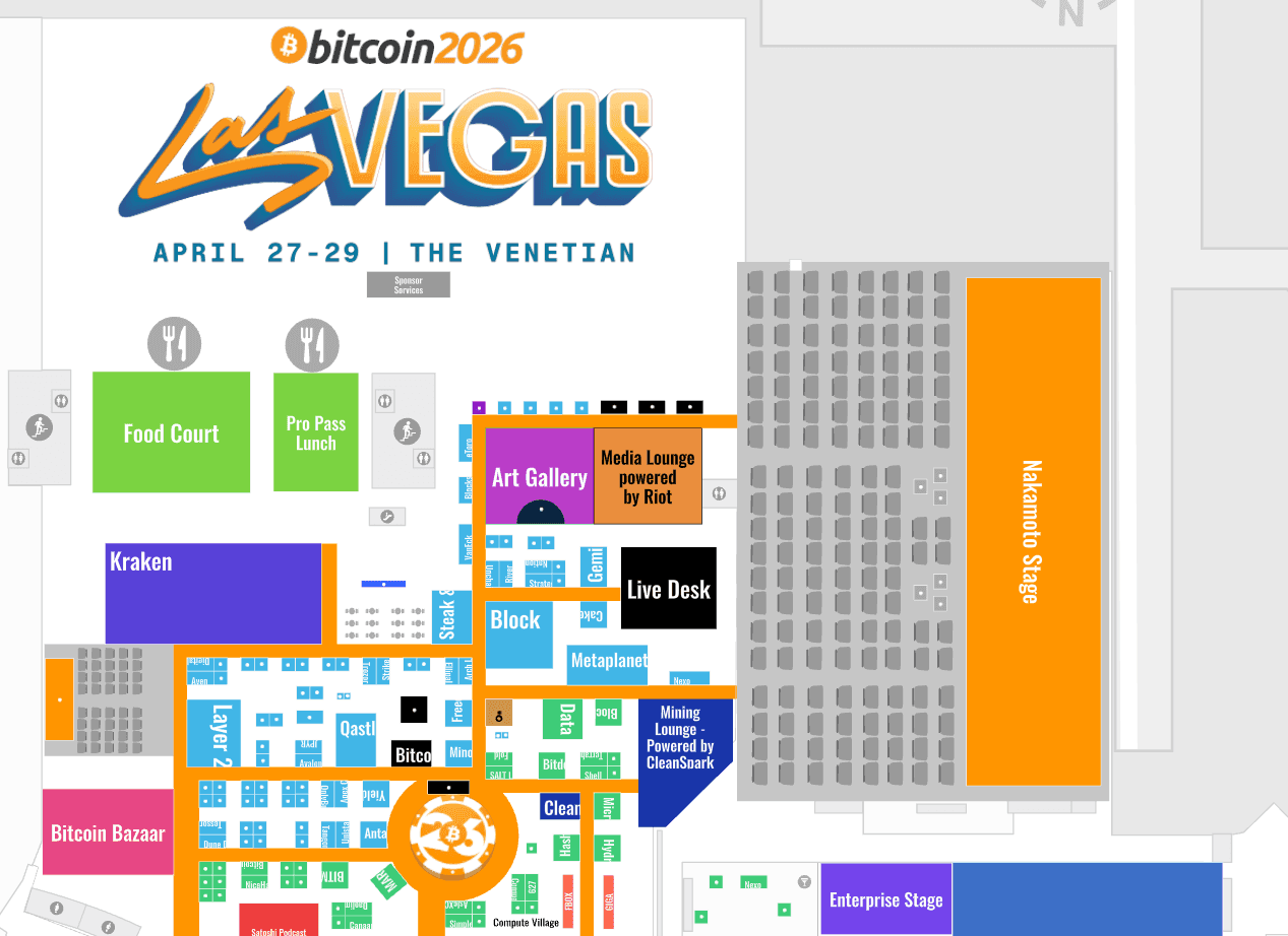 Bitcoin Conference 2026 interactive floor plan with Las Vegas event branding