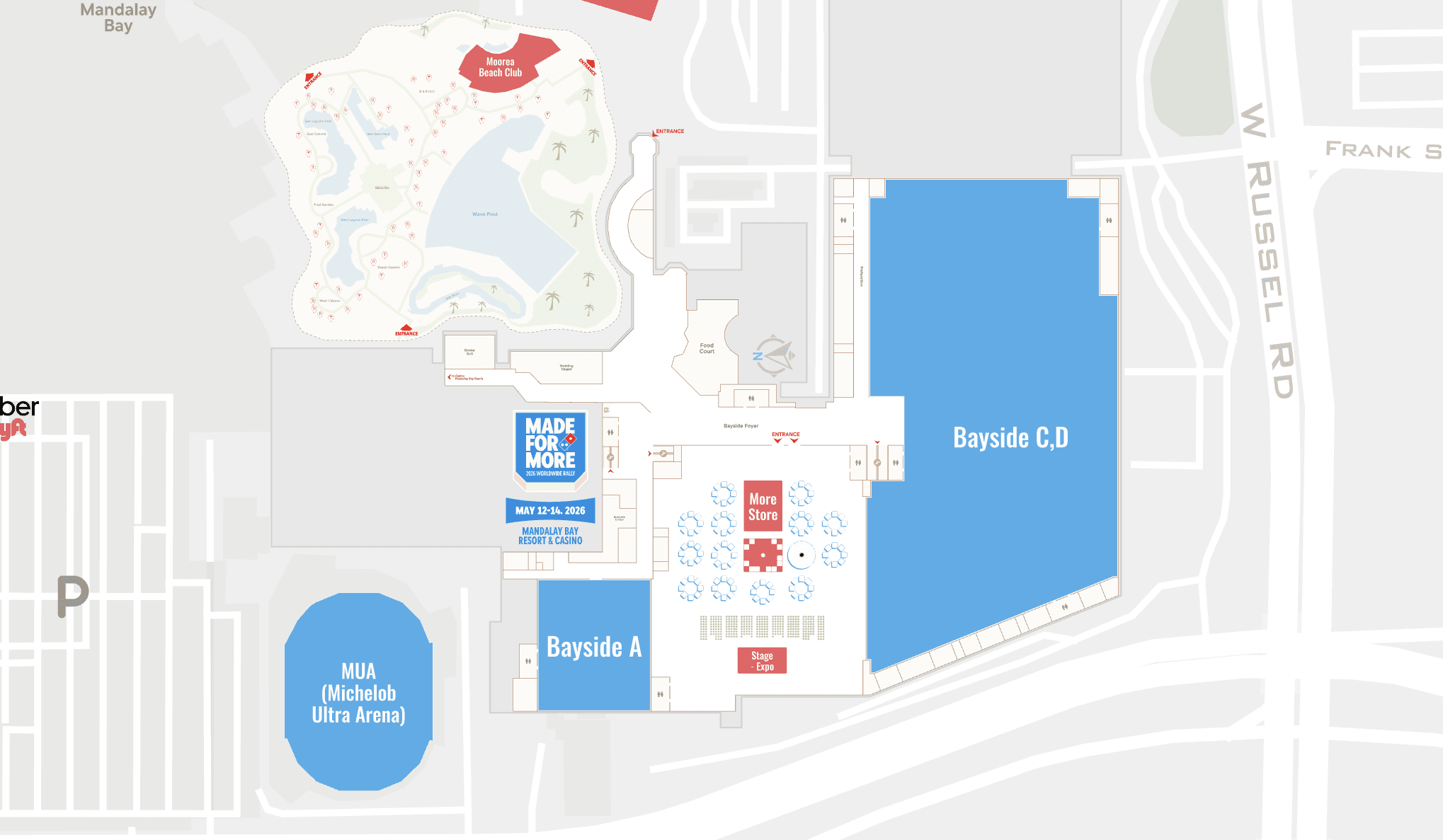 Domino's 2026 Worldwide Rally interactive map of Mandalay Bay with search and category filters