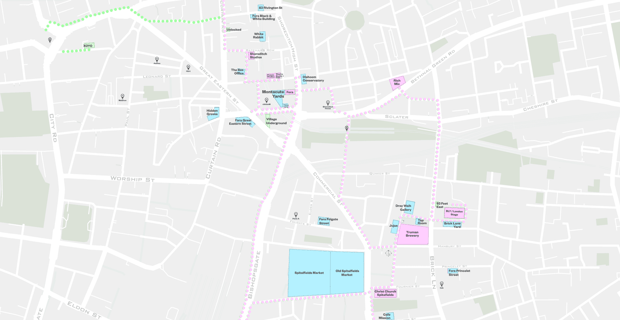 SXSW London 2026 interactive map with search, category filters and the overview map control