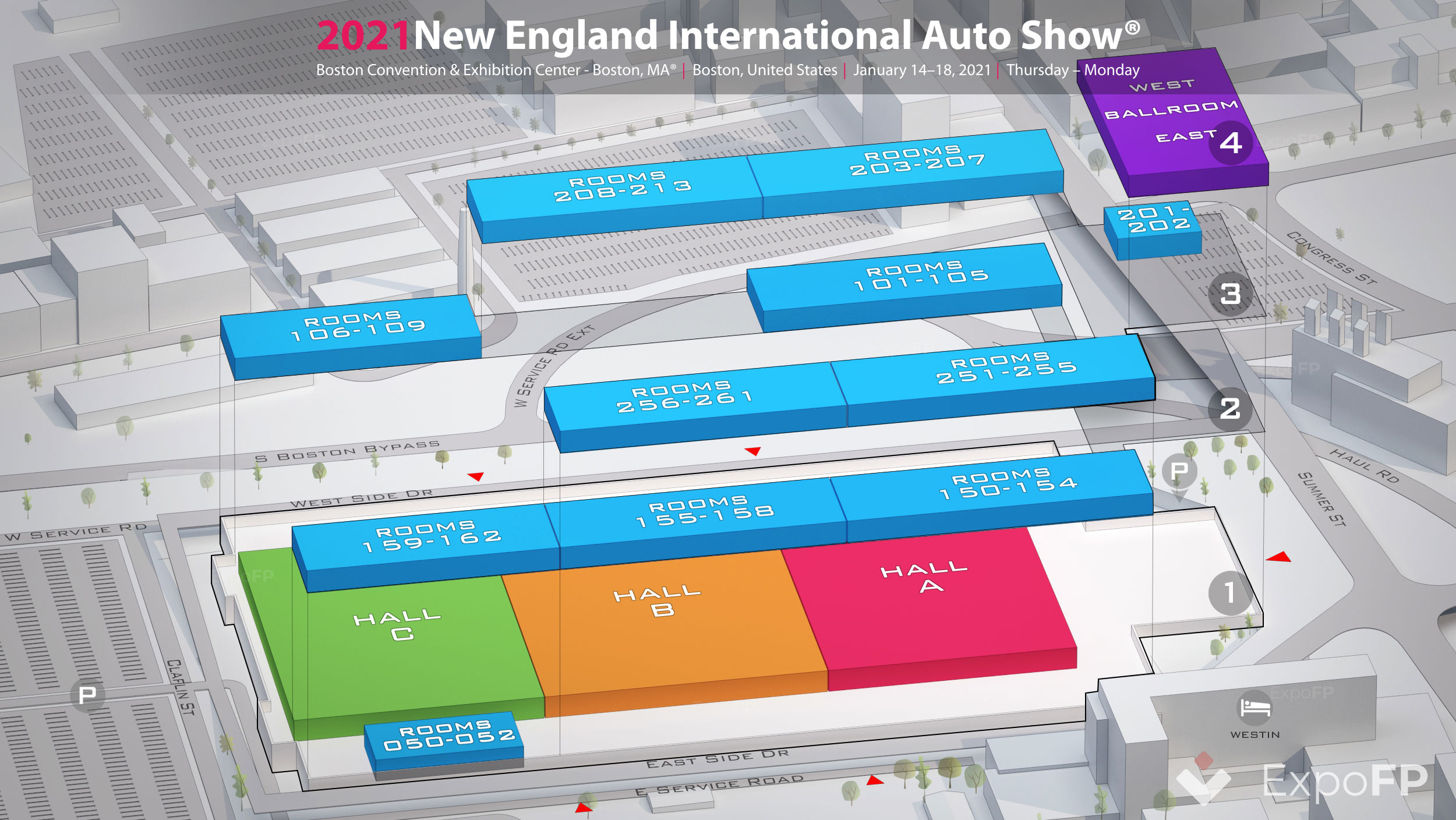  План этажа Международного автосалона Новой Англии в 2021 году 